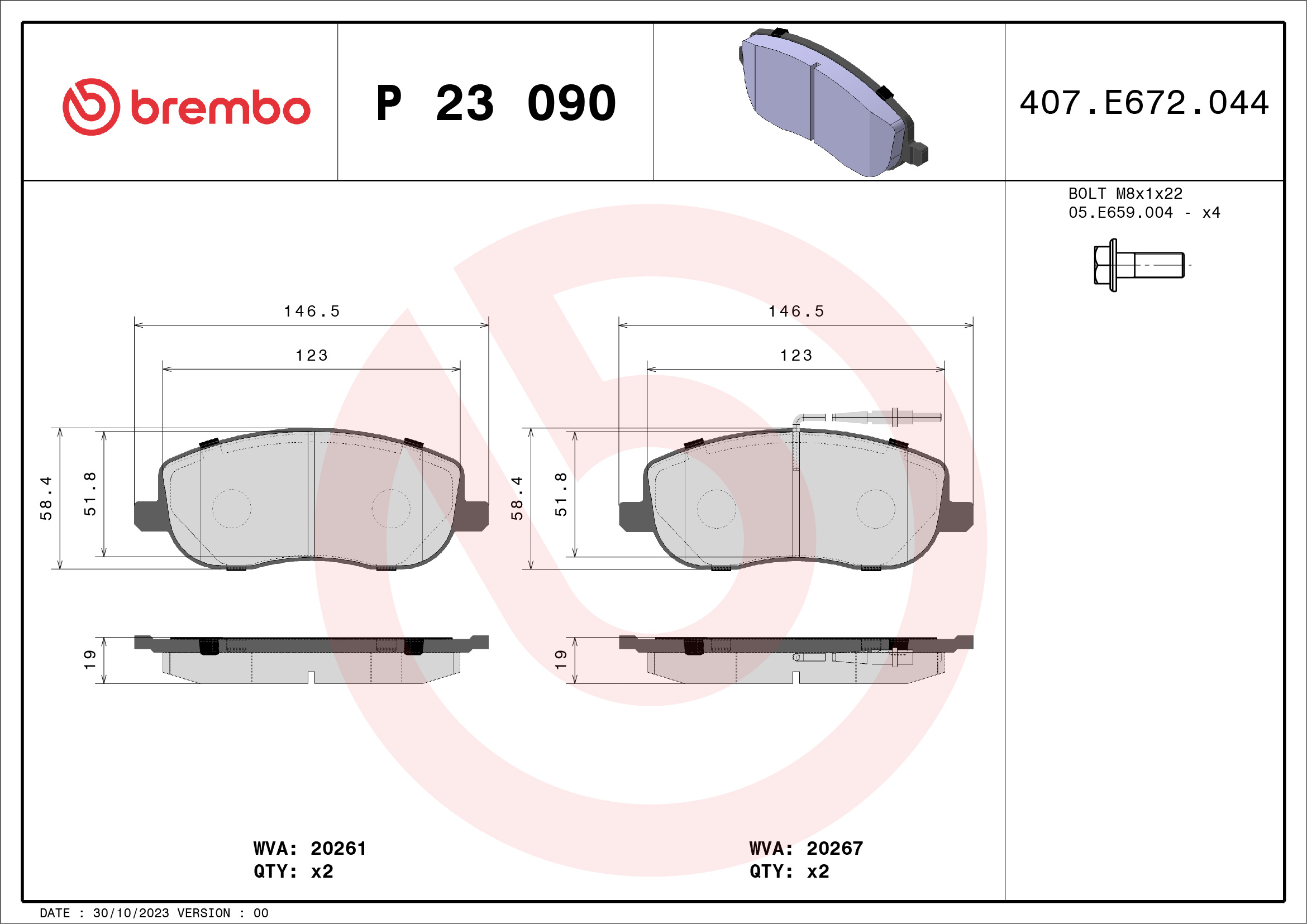 A.B.S. P 23 090 BREMBO Bremsbelagsatz, Scheibenbremse